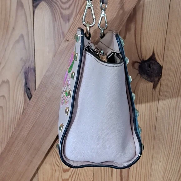 Hand Painted Purse Crossbody Bag Medium Messenger Saffiano Leather Gold Studded - Picture 4 of 15